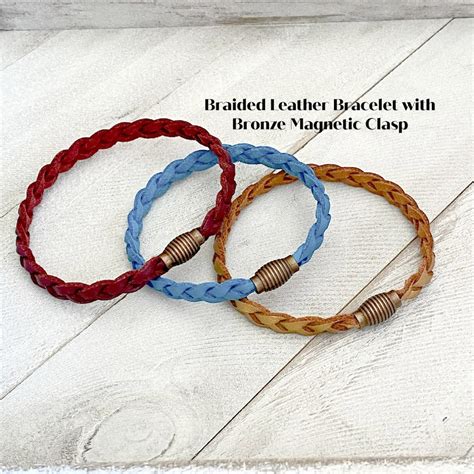 Braided Leather Bracelet With Bronze Magnetic Clasp, Unisex Bracelets ...