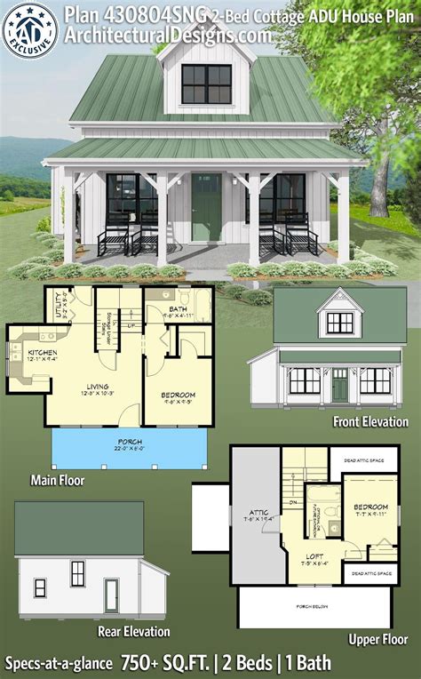 Adhouseplans 2 bed 1 bath 750sqft tiny farmhouse plan 430804sng ...