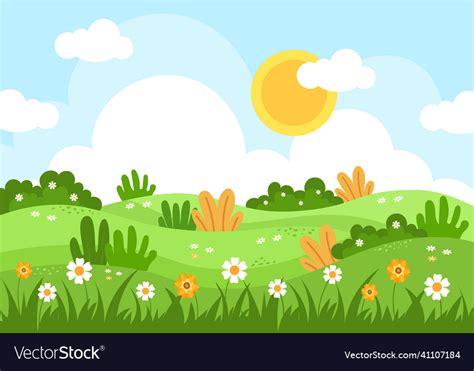 Spring time landscape background with flowers Vector Image