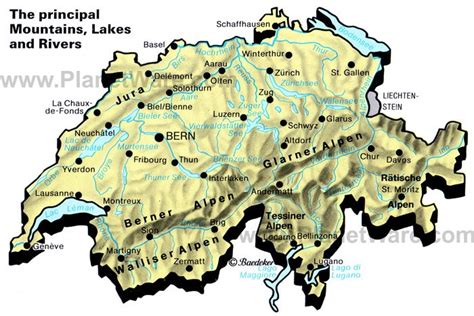 Map of Switzerland - Mountains, lakes and rivers | PlanetWare