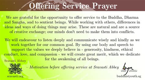 Offering Service Prayer – BuddhistYouth Network