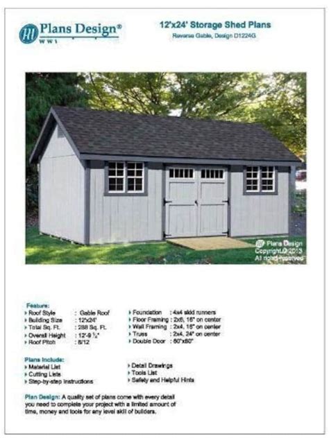 How To Build Guide 12' x 24' Shed Plans Material List | Etsy