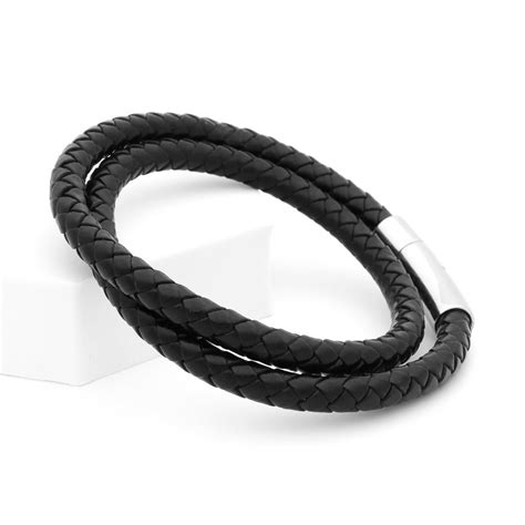 Black Braided Leather Bracelet | Glitters