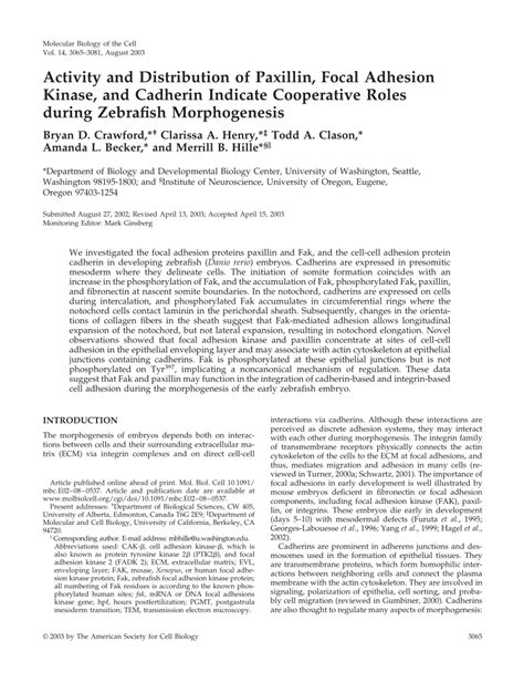 (PDF) Activity and Distribution of Paxillin, Focal Adhesion Kinase, and ...