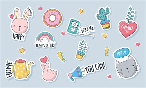 Assorted cute stickers, cards or patches 1240459 Vector Art at Vecteezy