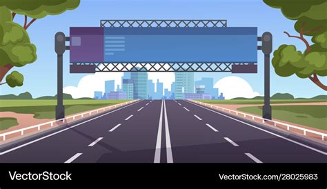 Cartoon highway empty road with city skyline Vector Image