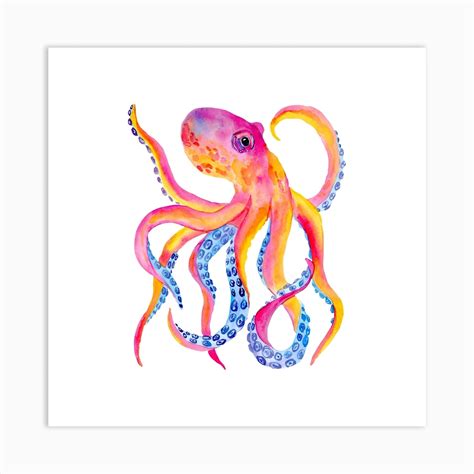 Octopus Watercolor Painting Art Print by Hilia - Fy