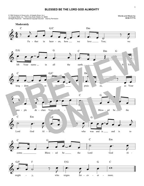 Blessed Be The Lord God Almighty Sheet Music | Robert D. Fitts | Melody ...