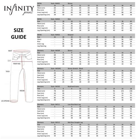 Jeans Size Guide – InfinityJeans