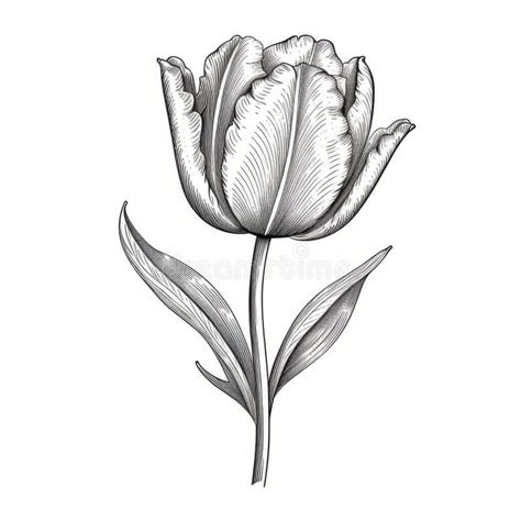 Delicate Black and White Tulip Illustration with Textured Details Stock ...