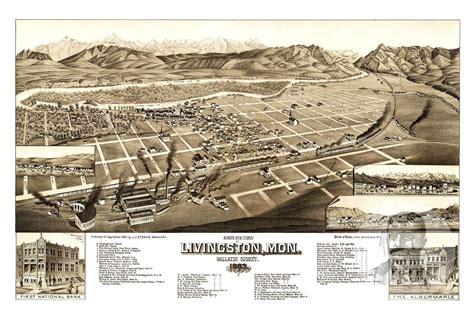 Old Map of Livingston, MT from 1883 - Vintage Montana Art, Historic ...