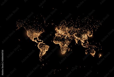 Earth night map. Vector illustration of cities lights from space. Dark ...