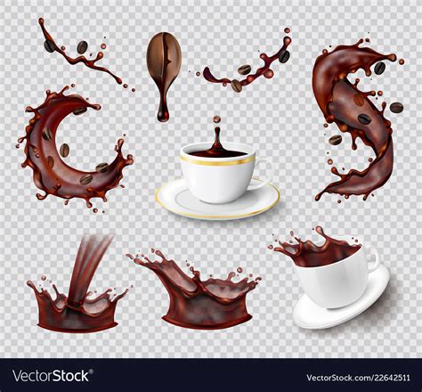 Coffee splashes transparent set Royalty Free Vector Image