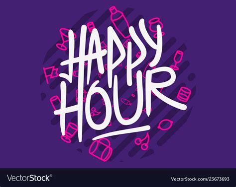 Happy hour label sign logo hand drawn brush Vector Image