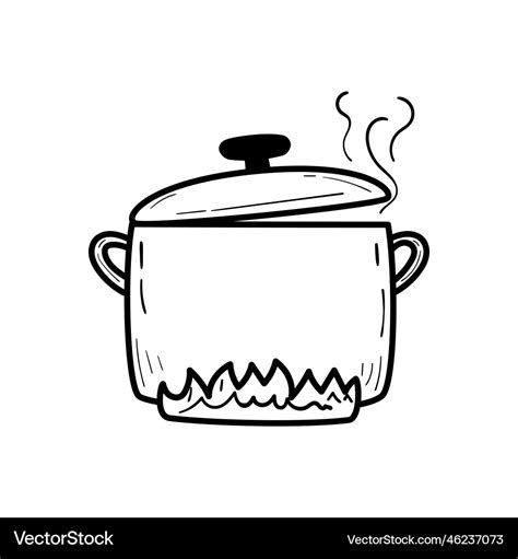 Cooking pot in cute doodle drawing style Vector Image