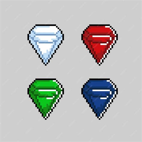 Premium Vector | Diamond set color with pixel art style