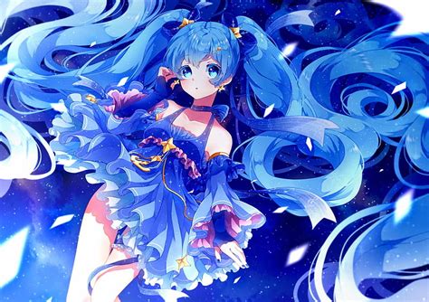 HD wallpaper: Vocaloid, Hatsune Miku, blue hair, blue eyes, blue dress ...