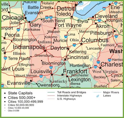 Map of Indiana and Ohio - Ontheworldmap.com