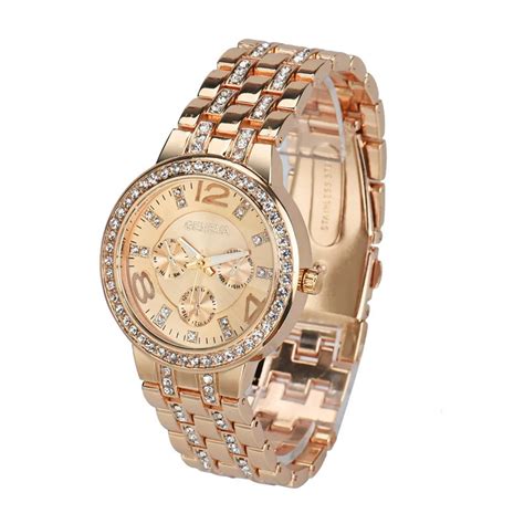 2017 Arrival Famous Brand Bling Watch Women Luxury Crystal Watch Gold ...