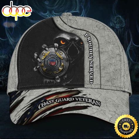 Veteran American Flag Hat Proud US Military Skull Coast Guard Veteran ...