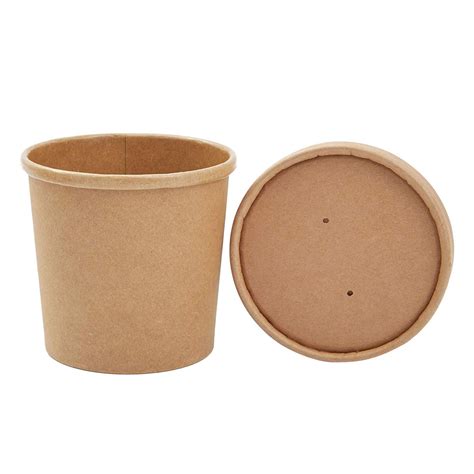 50 Pack 12oz Brown Paper Ice Cream Cups with Lids Freezer Containers ...