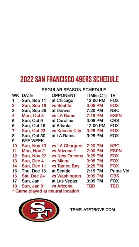 San Francisco 49ers Schedule 2024 2024 Pdf - Darice Bendite