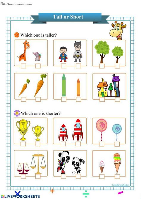 Taller Shorter - Interactive worksheet | Free math worksheets, Kids ...