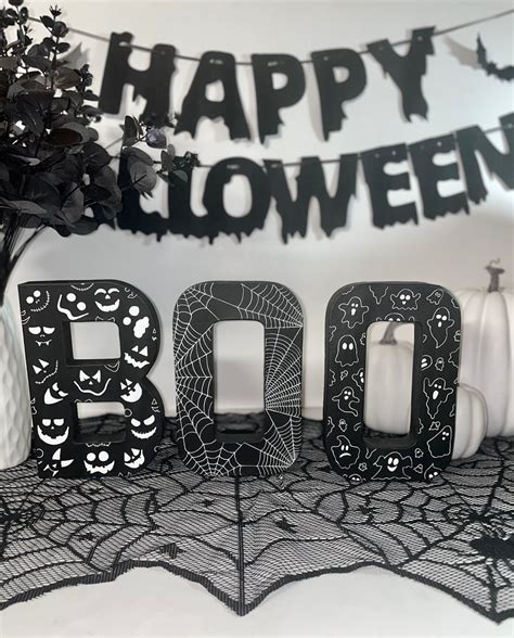 Black & White BOO Halloween Sign | BOO Freestanding Letters – KLC Creation