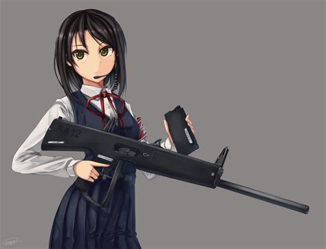 Female Anime Character Holding Rifle Wallpaper Hd Wallpaper Wallpaper ...