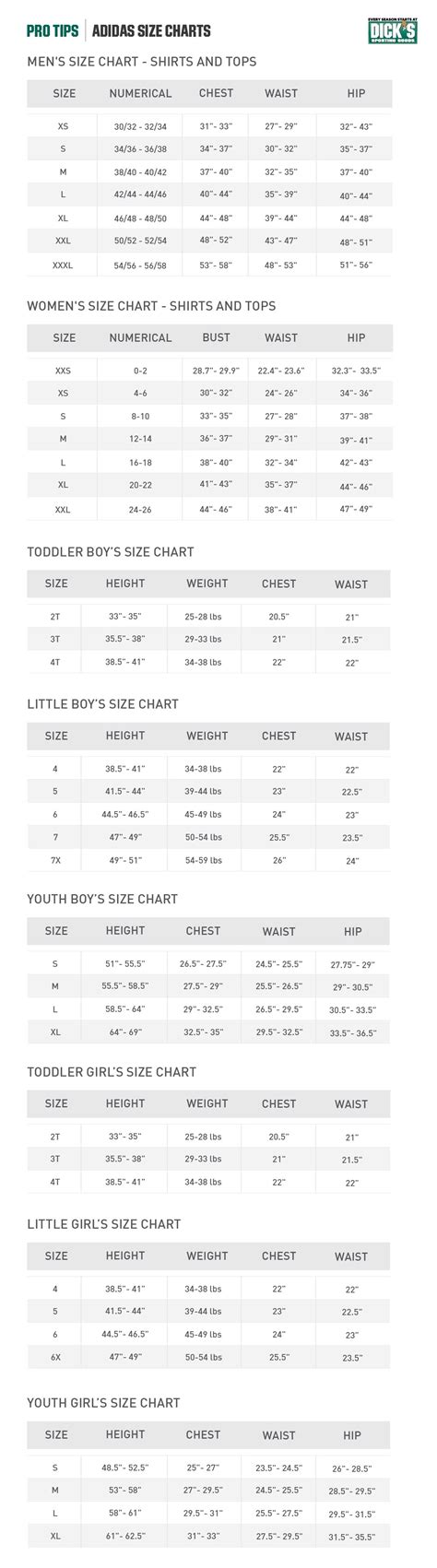 Adidas Size Chart Cm