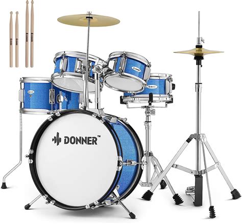 Donner Kids Size Drums Sets 14" 5-Piece Complete Drum Kit for Child ...