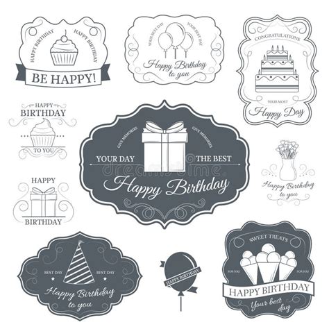 Happy Birthday Set Label Template of Emblem Element for Your Product or ...