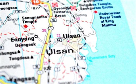 A photo of Ulsan on a map stock photo. Image of blurred - 128339388