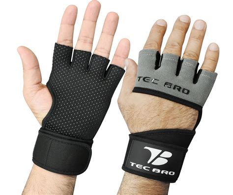 Tecbro Fully Ventilated Weight Lifting Gym Gloves Wrist Wraps Support ...