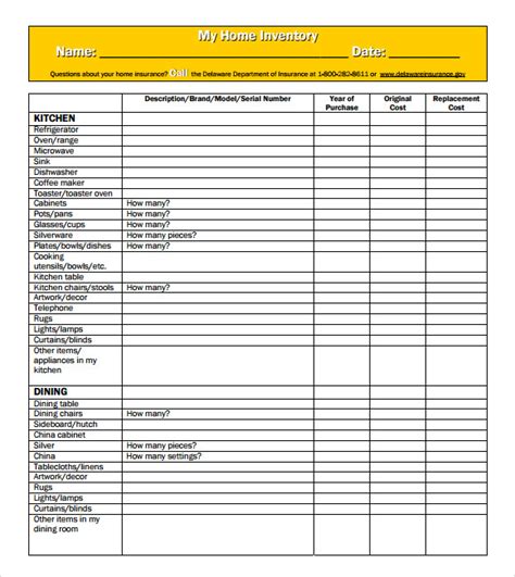 Home Inventory Templates | 10+ Free Printable Excel, Word & PDF Formats ...