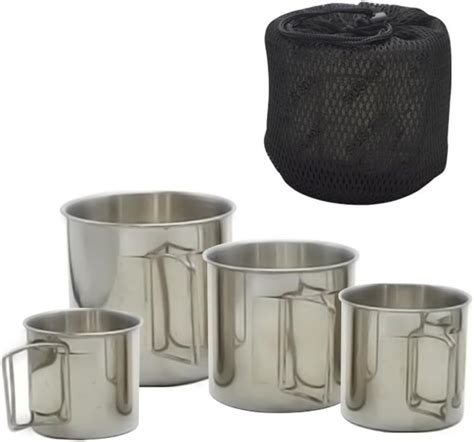 4 Piece Stackable Stainless Steel Camping Mugs with Folding Handles FX ...