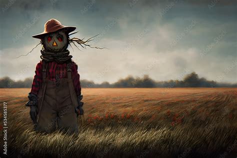 Creepy Scarecrow Halloween Concept Art Digital Painting Stock ...