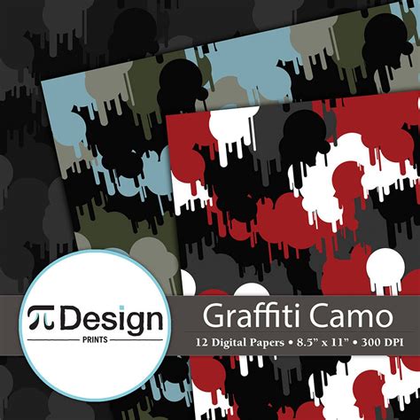 Military Graffiti Camouflage 8.5x11 Digital Paper 12 Pack Paint ...