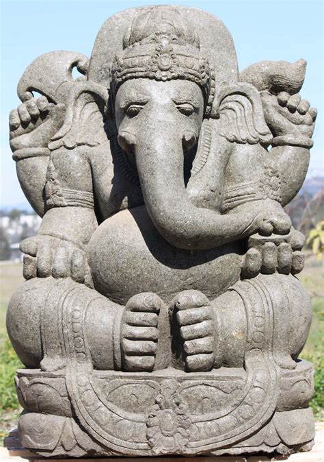 Large Stone Ganesh Garden Statue 43" (#105ls442): Lotus Sculpture