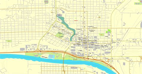 Sioux City, Iowa, US, exact vector street City Plan map V2.09, full ...