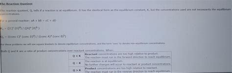 Solved The Reaction Quotient The reaction quotient, Q, tells | Chegg.com