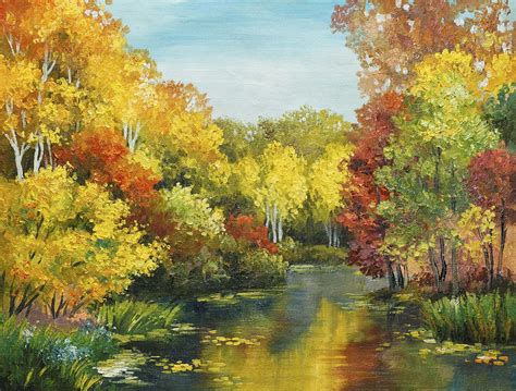 A painting of a river with trees and plants - Magic Decor