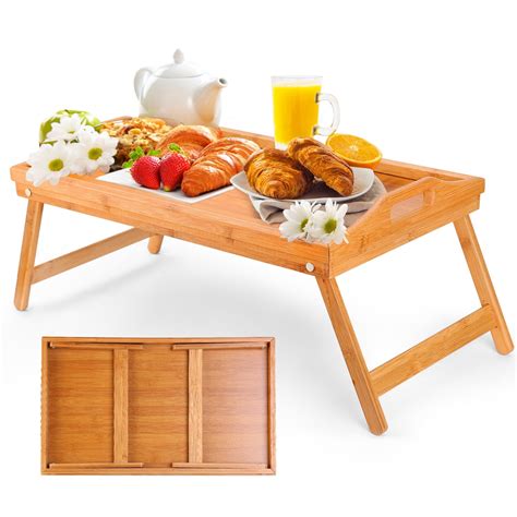 iMountek Bed Tray Table Breakfast Tray Bamboo Folding Bed Table Serving ...