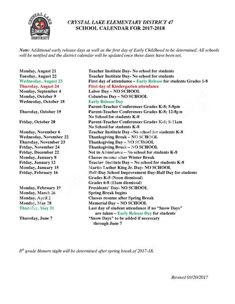 2017 - 2018 District Calendar | Crystal Lake Community Consolidated ...