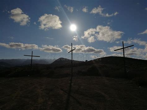 Three Crosses On A Hill stock photo. Image of resurrection - 17066224