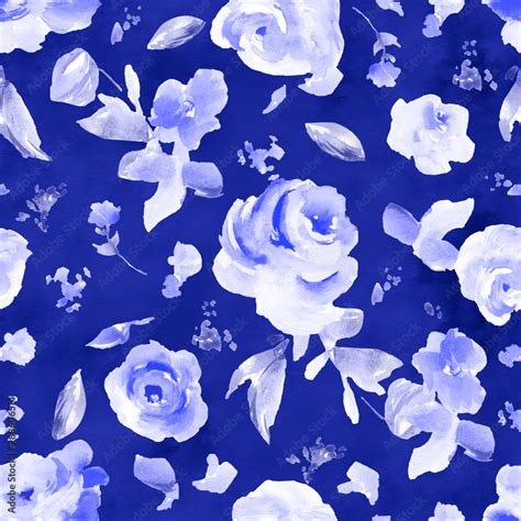 Indigo Blue Watercolor Flower Wallpaper Background. Seamless Floral ...