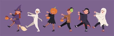 Premium Vector | Halloween parade, children in monster costume walking ...