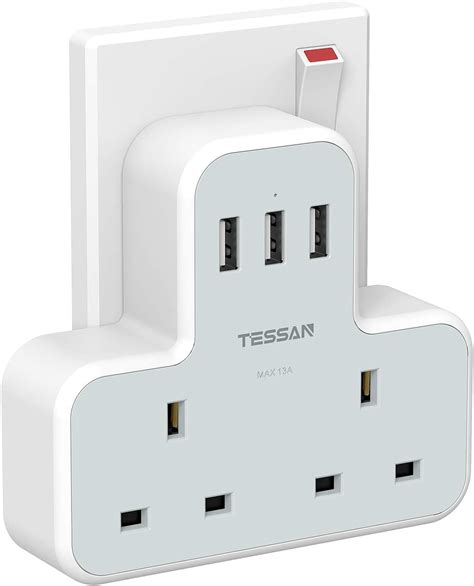 Plug Adapter with 3 USB Plug, TESSAN Double Plug Adaptor Extension Plug ...