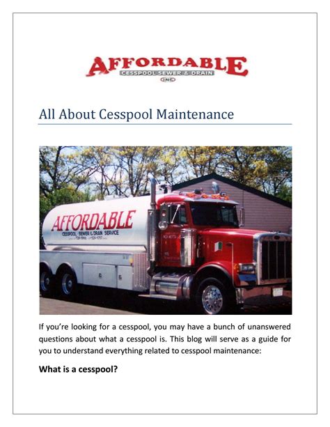 All About Cesspool Maintenance by affordablecesspoolsewerdrain - Issuu