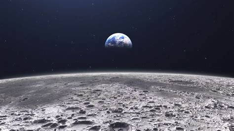 Cinematic planet earth view from the moon surface. Starry space in the ...